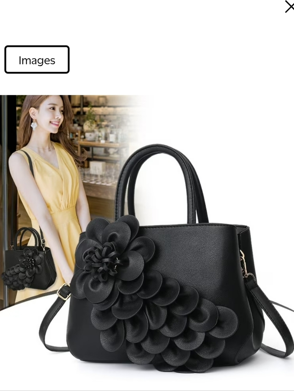 🆕️👜  BLACK FLORAL CASCADING PETAL HANDBAG / PURSE👜 - Picture 10 of 16